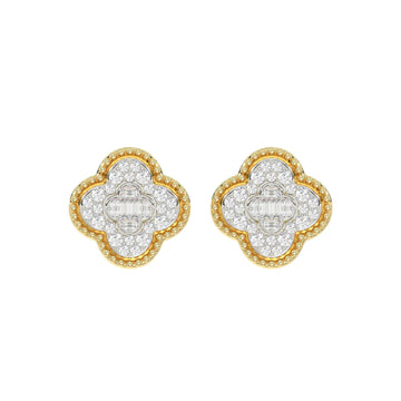 LADIES EARRING 0.25CT ROUND/BAGUETTE DIAMOND 10K YELLOW GOLD