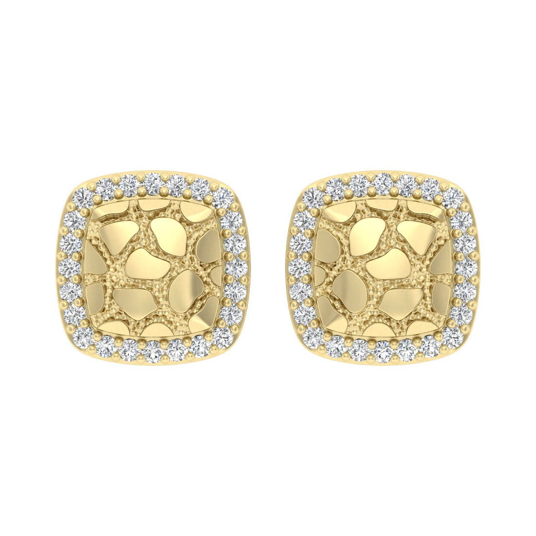 “Ladies Nugget Halo Fashion Earrings 0.25Ct Round Diamond 10K Yellow Gold – Fashionable Women’S Jewelry Gift