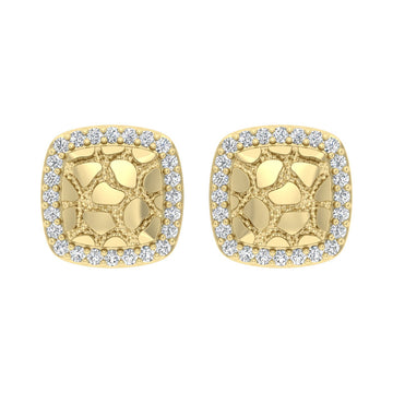 “Ladies Nugget Halo Fashion Earrings 0.25Ct Round Diamond 10K Yellow Gold – Fashionable Women’S Jewelry Gift