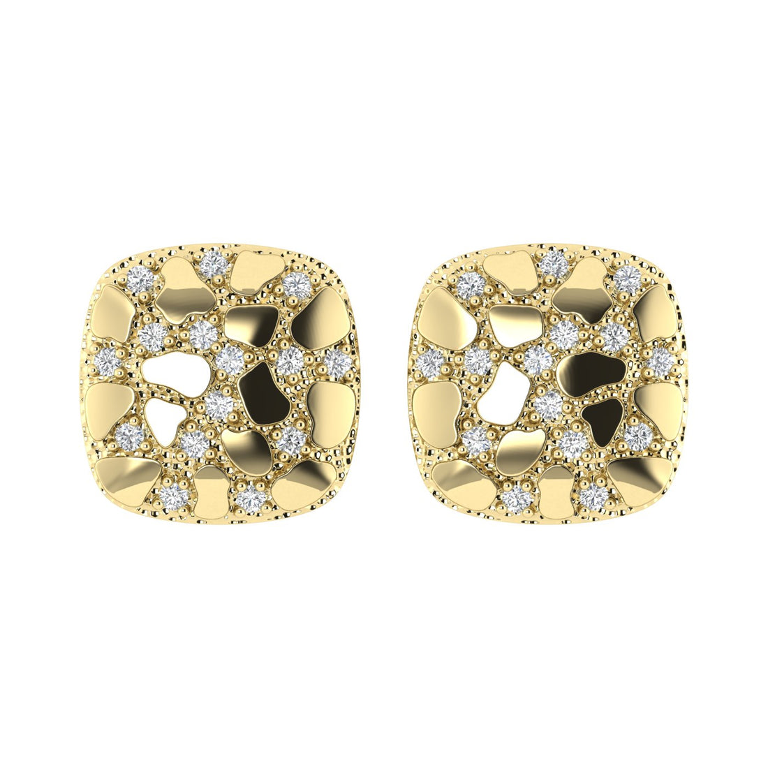 “Ladies Nugget-Fashion Earrings 0.15Ct Round Diamond 10K Yellow Gold – Elegant Women’S Fashion Jewelry Gift