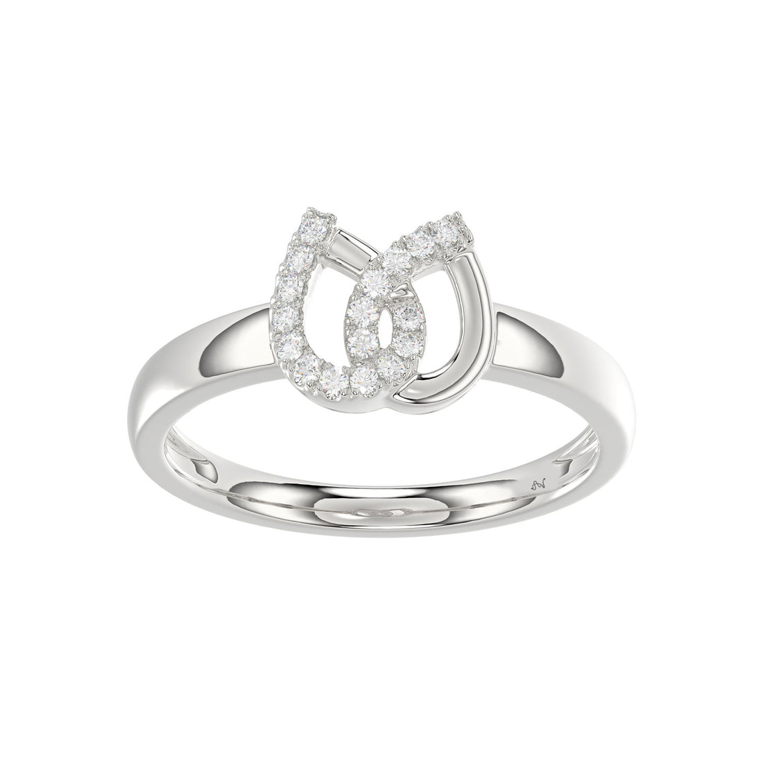 Ladies Lucky Horseshoe Fashion Ring 0.10Ct Round Diamond Sterling Silver White – Double Horseshoe Fashion Jewelry