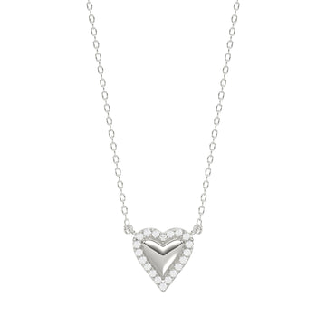 Round Diamond Heart Necklace, 0.10Ct Sterling Silver  Love Necklace, Minimal Heart Charm Pendant For Your Loved One, Girlfriend Gift