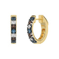 14K Yellow Gold 0.50CT Multi-Color Diamond Huggie Hoop Earrings Round Cut Blue, White Round &Dark  Brown Diamonds