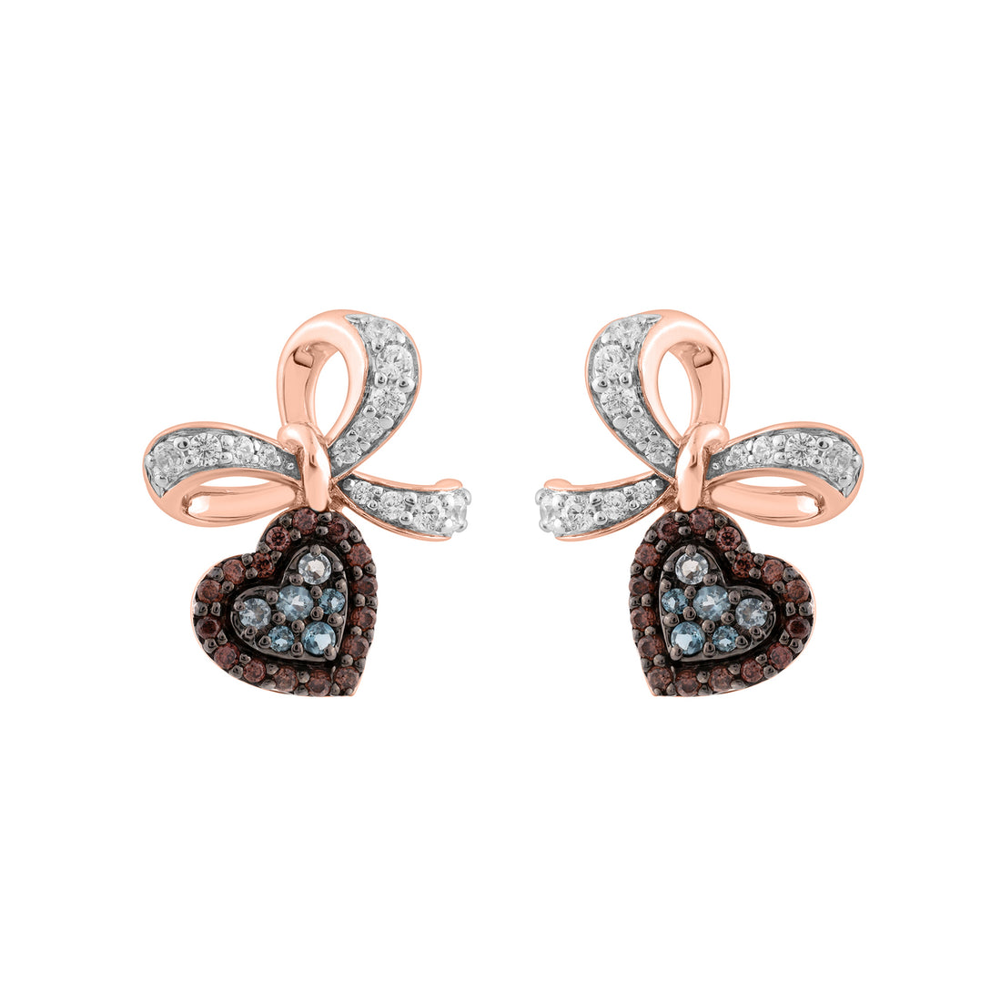 Elegant 0.50Ct Blue & Dark Brown Round Diamond Heart Shape Fashion Earring  For Women In Rose Gold