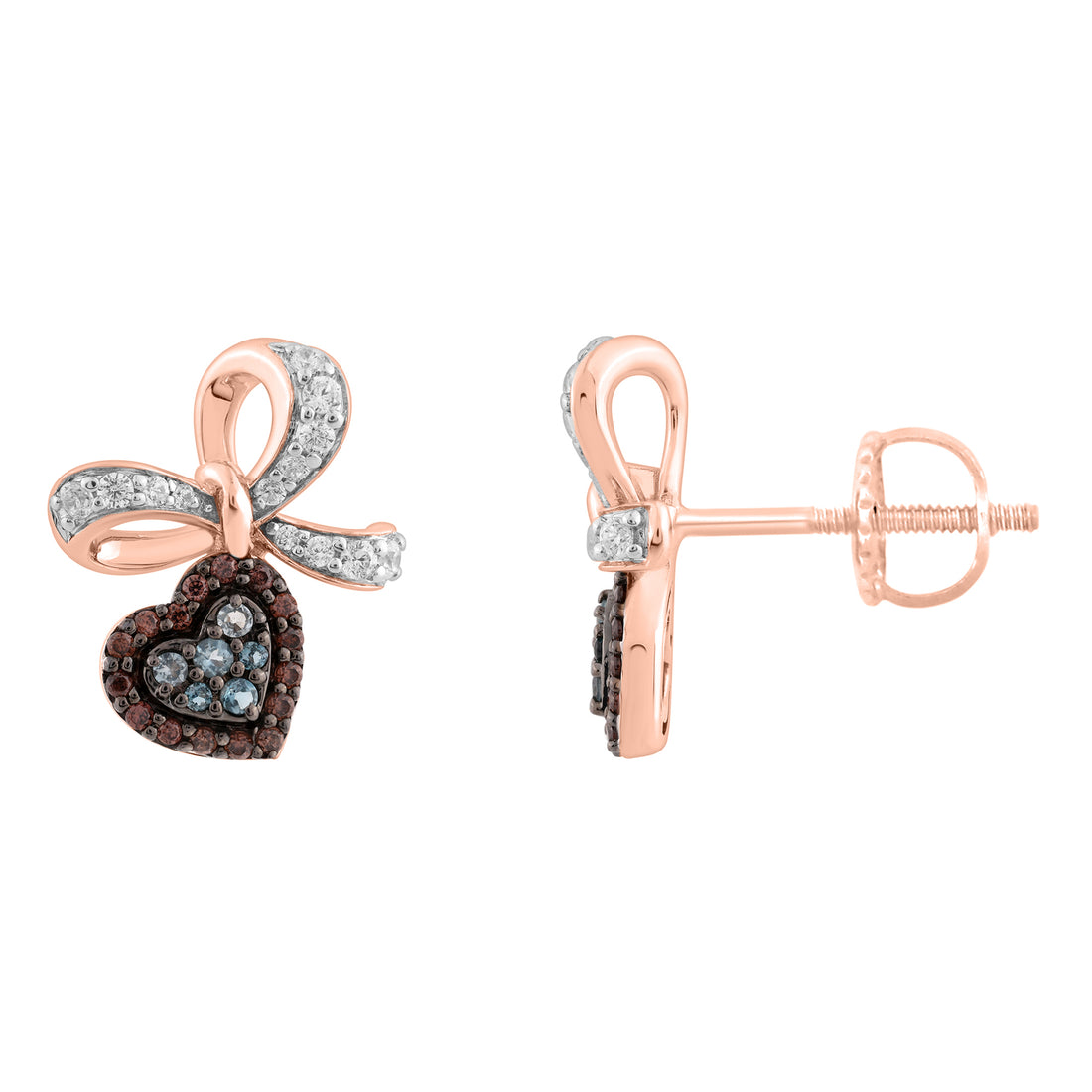 Elegant 0.50Ct Blue & Dark Brown Round Diamond Heart Shape Fashion Earring  For Women In Rose Gold