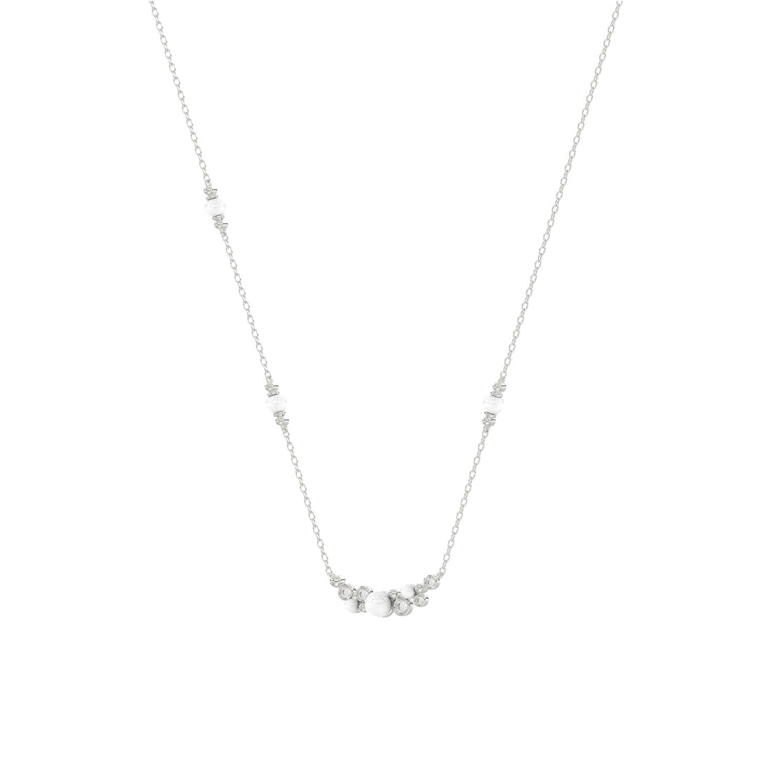 14K White Gold 0.16Ct Ladies Pearl Necklace  Round Diamond Bezel Design