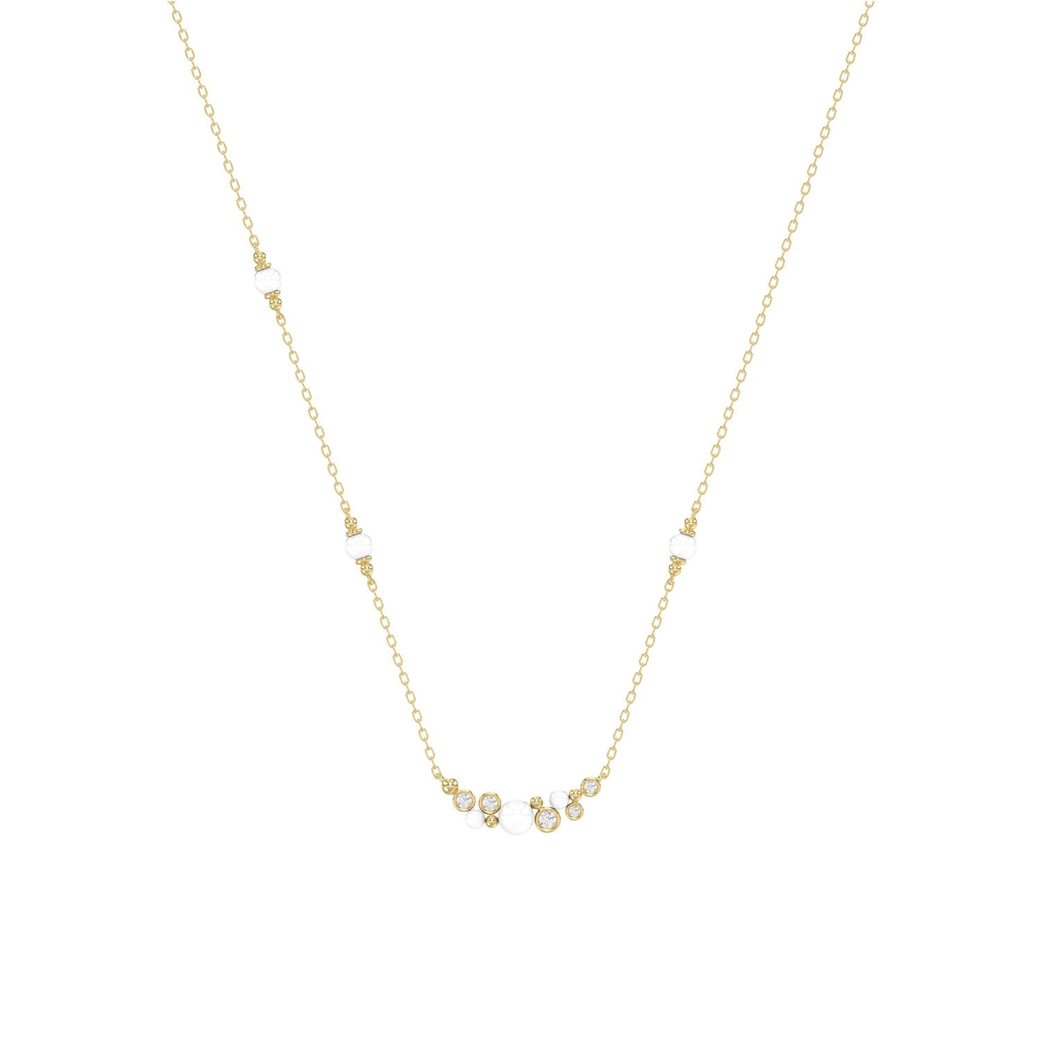 LADIES NECKLACE 0.16CT ROUND/PEARL DIAMOND 14K YELLOW GOLD