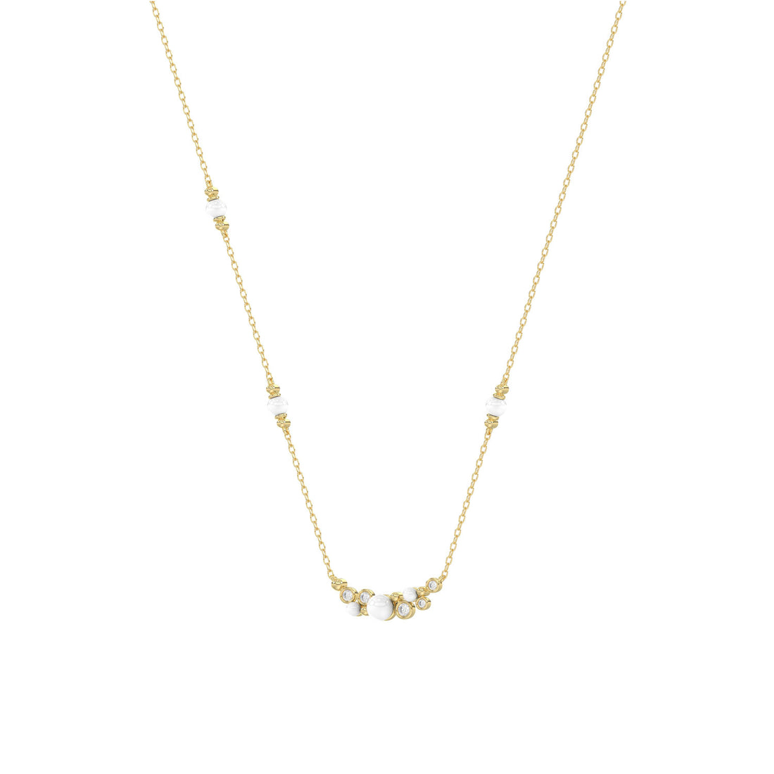 LADIES NECKLACE 0.16CT ROUND/PEARL DIAMOND 14K YELLOW GOLD