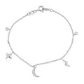 Women’S Sterling Silver White Bracelet – 0.20Ct Round Diamonds, Stars & Moon Design