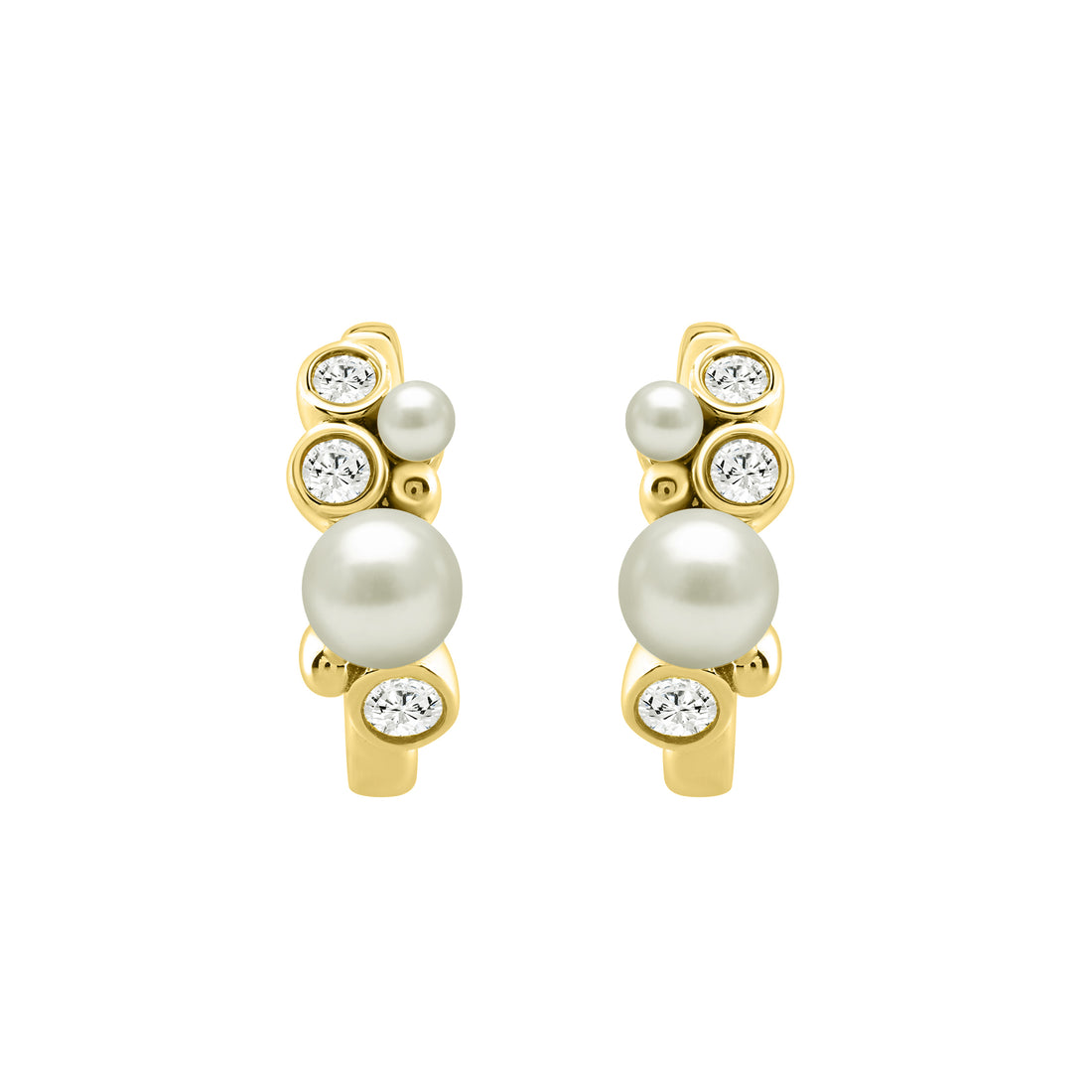 Elegant Ladies Hoop Earrings – 0.20Ct Round Diamonds With Pearl Cluster, 14K Yellow  Gold