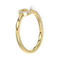 Women’S 10K Yellow Gold Letter “C” Diamond & Pearl Ring 0.10Ct Round Diamond Fine Jewelry