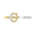 Women’S 10K Yellow Gold Letter “C” Diamond & Pearl Ring 0.10Ct Round Diamond Fine Jewelry