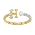 Women’S 10K Yellow Gold Letter “H” Diamond & Pearl Ring 0.10Ct Round Diamond Fine Jewelry