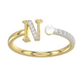 Women’S 10K Yellow Gold Letter “N” Diamond & Pearl Ring 0.10Ct Round Diamond Fine Jewelry
