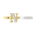 Women’S 10K Yellow Gold Letter “N” Diamond & Pearl Ring 0.10Ct Round Diamond Fine Jewelry
