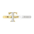 Women’S 10K Yellow Gold Letter “T” Diamond & Pearl Ring 0.10Ct Round Diamond Fine Jewelry