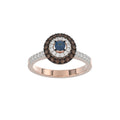 LADIES RING 0.55CT ROUND/ROUND BLUE/DARK BROWN DIAMOND 14K ROSE GOLD