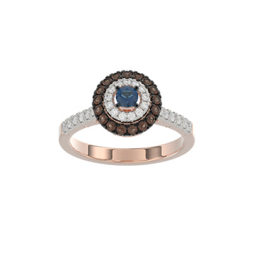 LADIES RING 0.55CT ROUND/ROUND BLUE/DARK BROWN DIAMOND 14K ROSE GOLD
