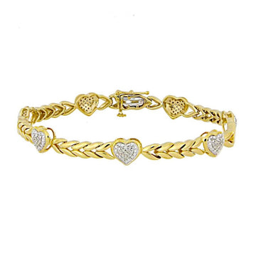 Sterling Silver Yellow 0.20CT Round Diamond Heart Bracelet Women’S Fashion Fine Jewelry Bracelet