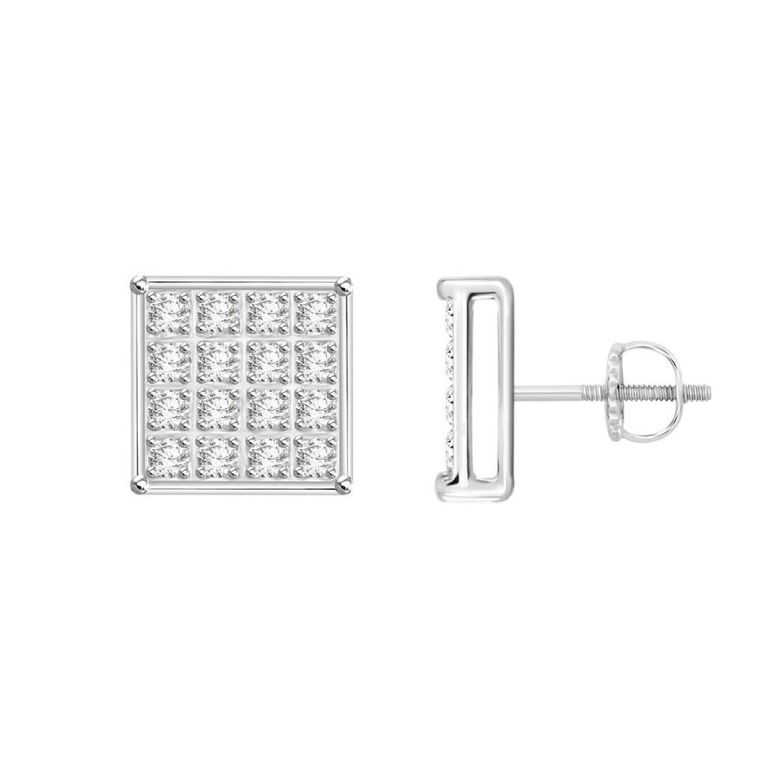 Sterling Silver White 0.10CT Round Diamond Yuva Square Cluster Stud Earrings Women’S Fine Jewelry