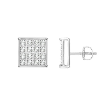 Sterling Silver White 0.10CT Round Diamond Yuva Square Cluster Stud Earrings Women’S Fine Jewelry