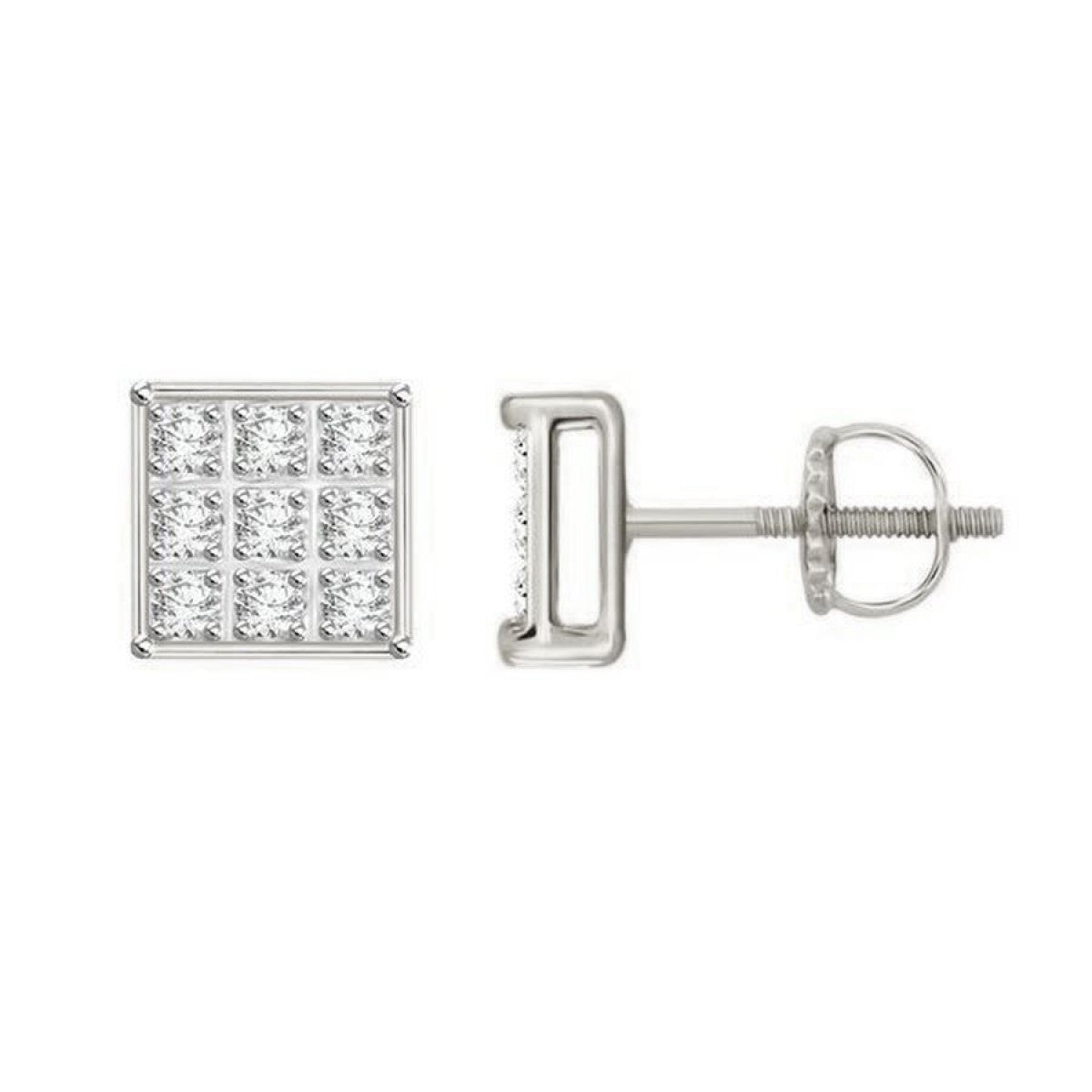 Sterling Silver White 0.05CT Round Diamond Yuva Square Cluster Earrings Women’S Fine Jewelry