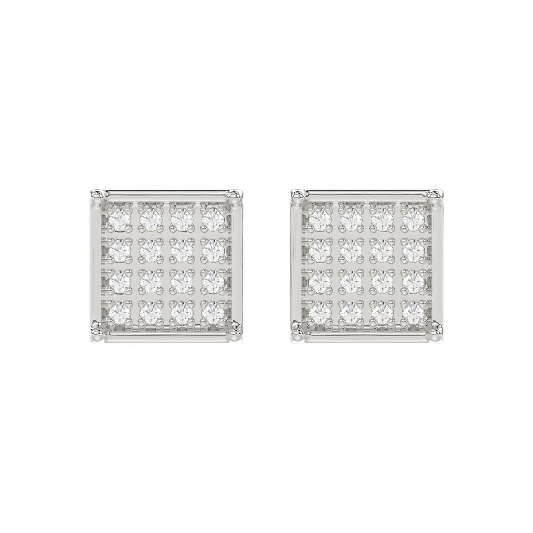Sterling Silver White 0.10CT Round Diamond Yuva Square Cluster Earrings Women’S Fine Jewelry