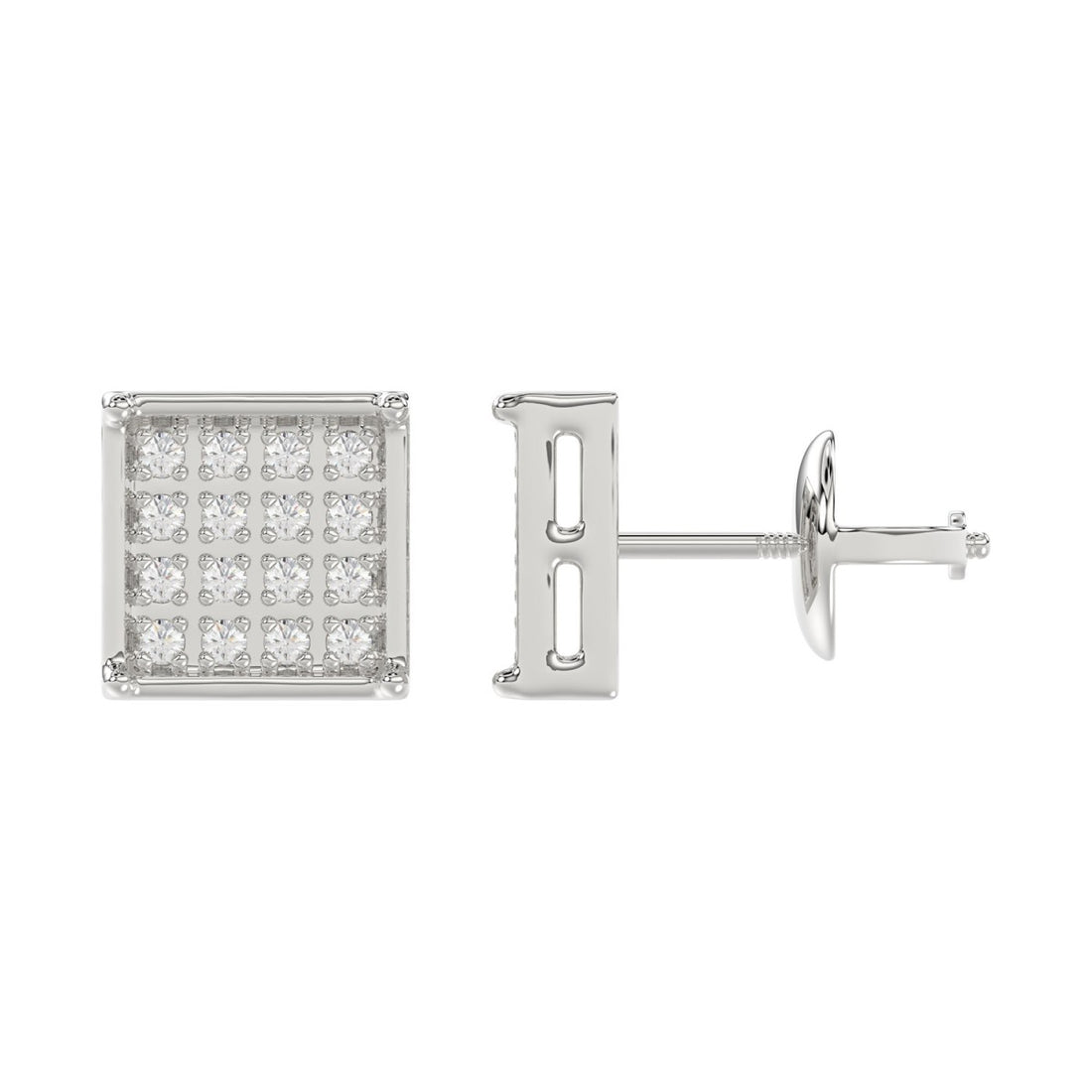 Sterling Silver White 0.10CT Round Diamond Yuva Square Cluster Earrings Women’S Fine Jewelry