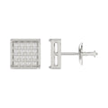 Sterling Silver White 0.10CT Round Diamond Yuva Square Cluster Earrings Women’S Fine Jewelry