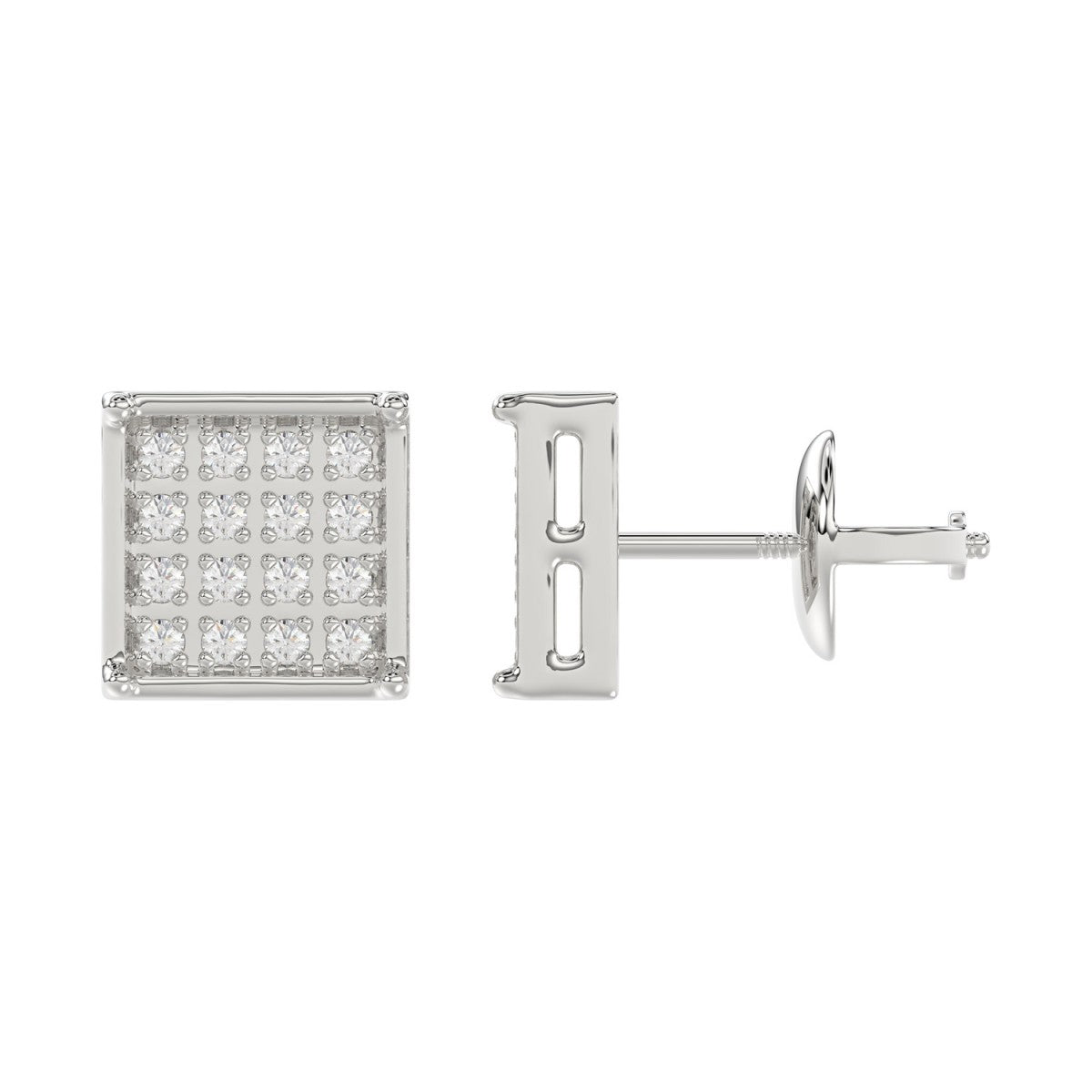 Sterling Silver White 0.10CT Round Diamond Yuva Square Cluster Earrings Women’S Fine Jewelry