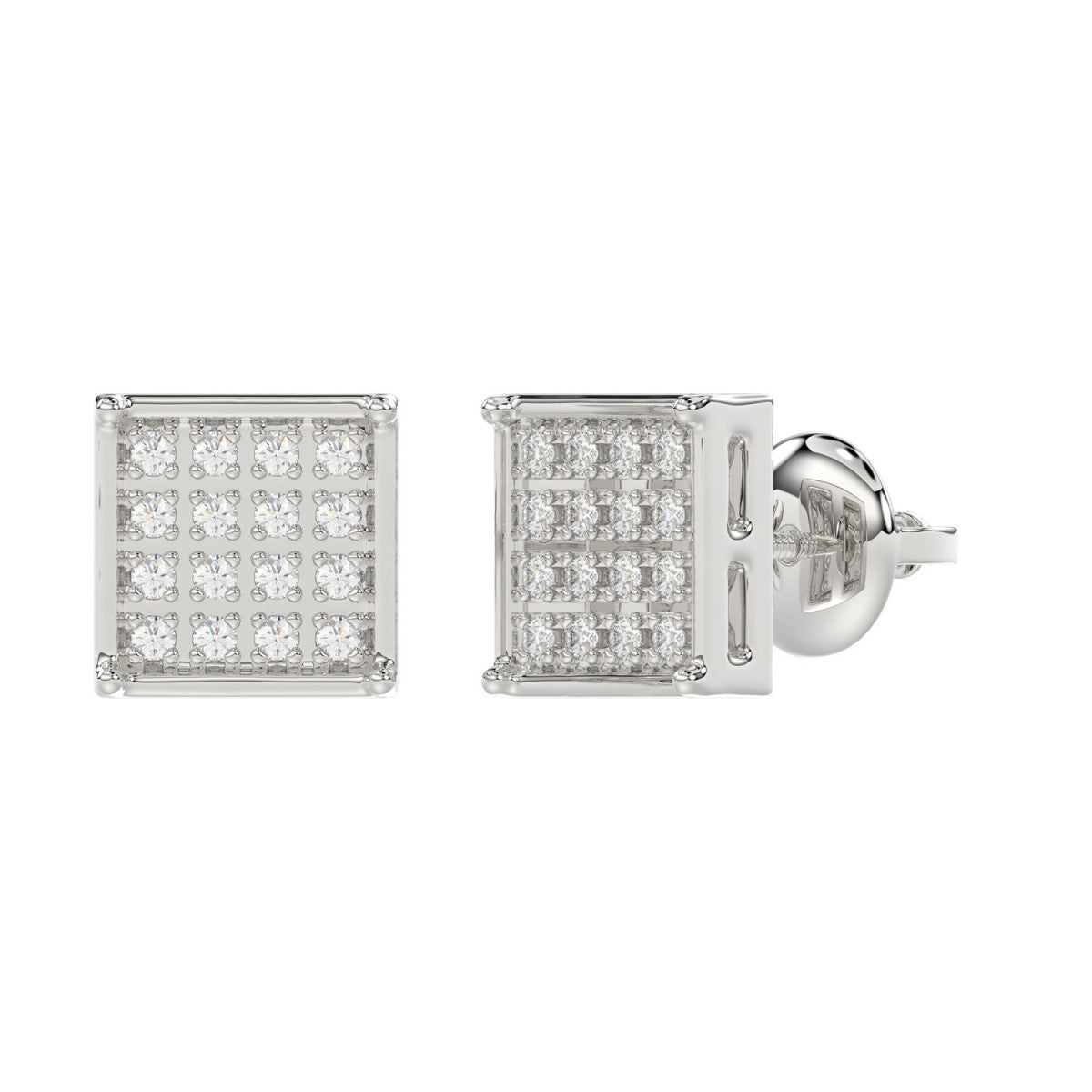 Sterling Silver White 0.10CT Round Diamond Yuva Square Cluster Earrings Women’S Fine Jewelry
