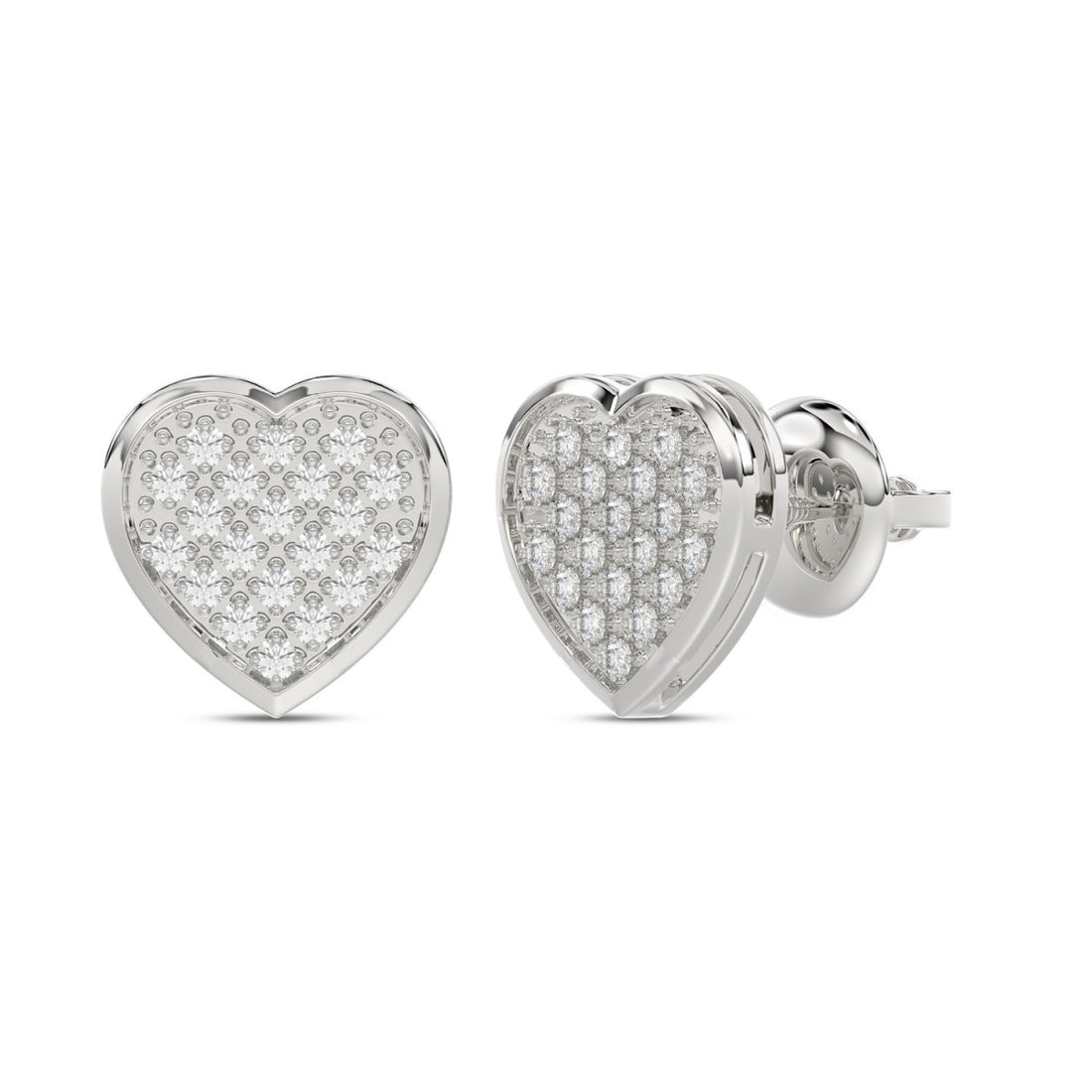Women’S Sterling Silver Yuva White 0.15CT Round Diamond Heart Earrings Elegant Fine Jewelry