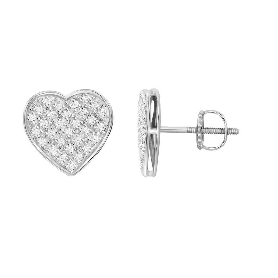 Women’S Sterling Silver Yuva White 0.25CT Round Diamond Heart Earrings Elegant Fine Jewelry