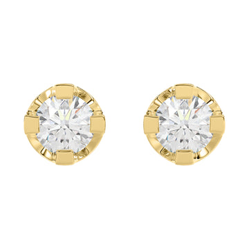 Elegant 14K Yellow Gold Diamond Solitaire Earrings 0.15CT Round Diamond Jewelry For Women
