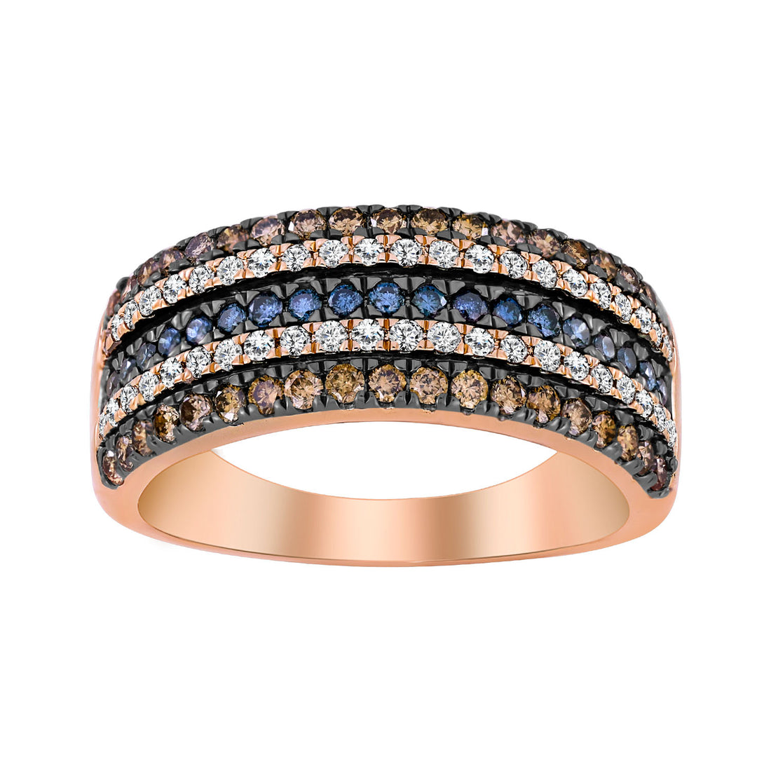 LADIES BAND 1.00CT ROUND/BLUE DIAMOND/DARK BROWN DIAMOND 14K ROSE GOLD