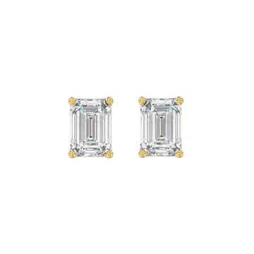 14K YELLOW GOLD 2CT EMERALD DIAMOND LADIES SOLITAIRE EARRINGS 