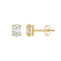LADIES SOLITAIRE EARRINGS 1 1/2CT OVAL DIAMOND 14K YELLOW GOLD