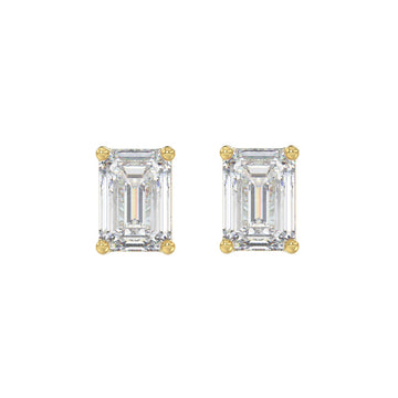 LADIES SOLITAIRE EARRINGS 3CT EMERALD DIAMOND 14K YELLOW GOLD