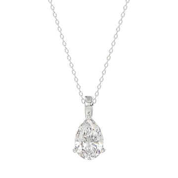 LADIES SOLITAIRE PENDANT WITH CHAIN 1 1/2CT PEAR DIAMOND 14K WHITE GOLD