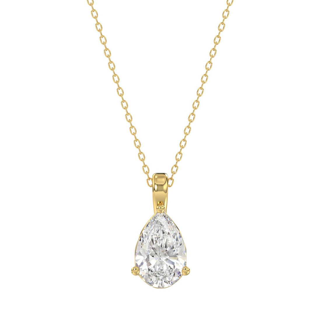 LADIES SOLITAIRE PENDANT WITH CHAIN 1 1/2CT PEAR DIAMOND 14K YELLOW GOLD