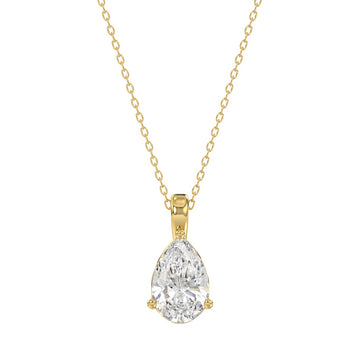 LADIES SOLITAIRE PENDANT WITH CHAIN 1 1/2CT PEAR DIAMOND 14K YELLOW GOLD
