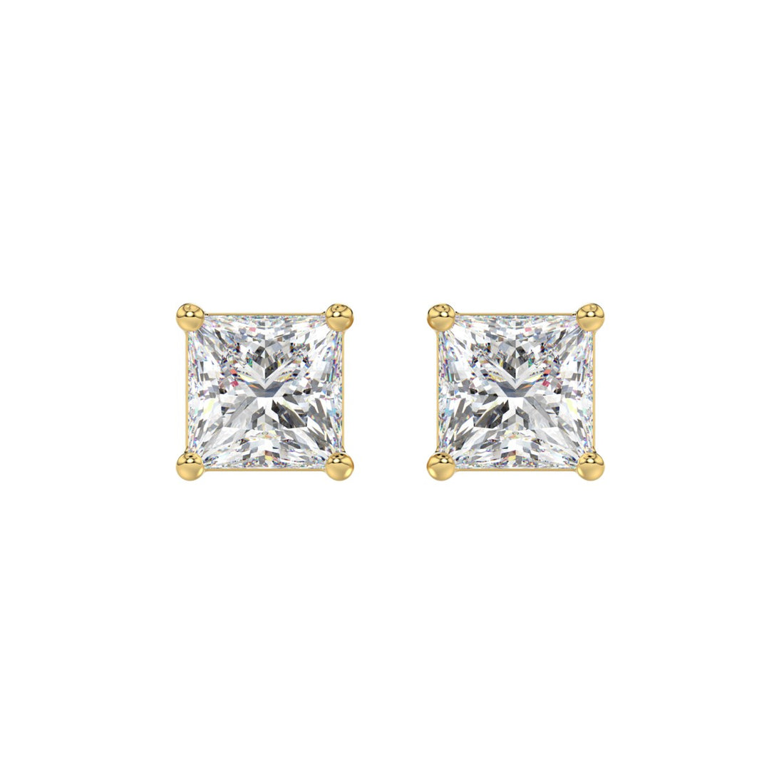 LADIES SOLITAIRE EARRINGS 3CT PRINCESS DIAMOND 14K YELLOW GOLD