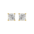 LADIES SOLITAIRE EARRINGS 3CT PRINCESS DIAMOND 14K YELLOW GOLD