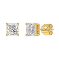 LADIES SOLITAIRE EARRINGS 3CT PRINCESS DIAMOND 14K YELLOW GOLD