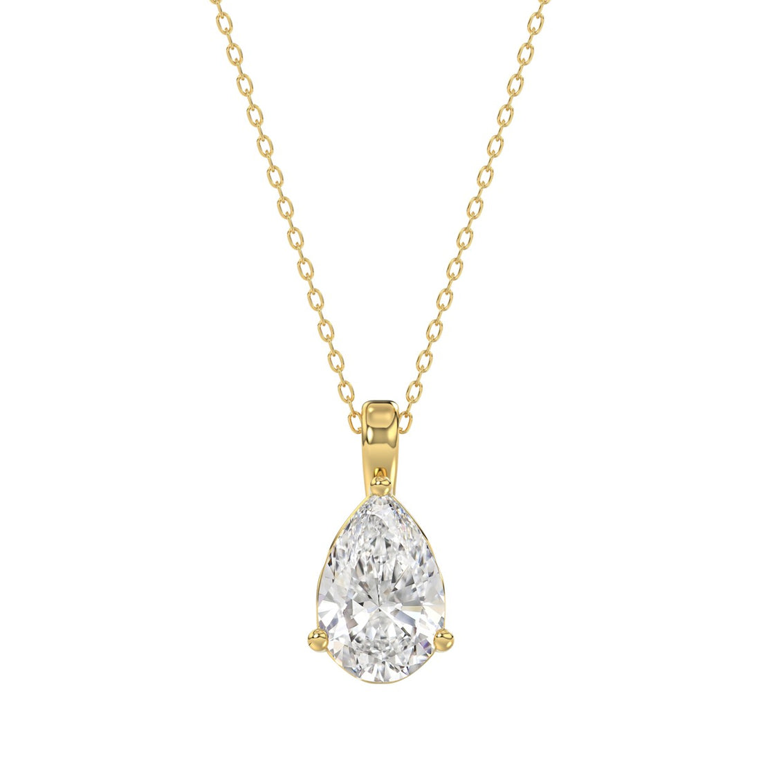 LADIES SOLITAIRE PENDANT WITH CHAIN 2CT PEAR DIAMOND 14K YELLOW GOLD