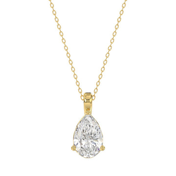 LADIES SOLITAIRE PENDANT WITH CHAIN 2CT PEAR DIAMOND 14K YELLOW GOLD