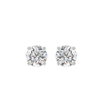LADIES SOLITAIRE EARRINGS 2CT ROUND DIAMOND 14K WHITE GOLD