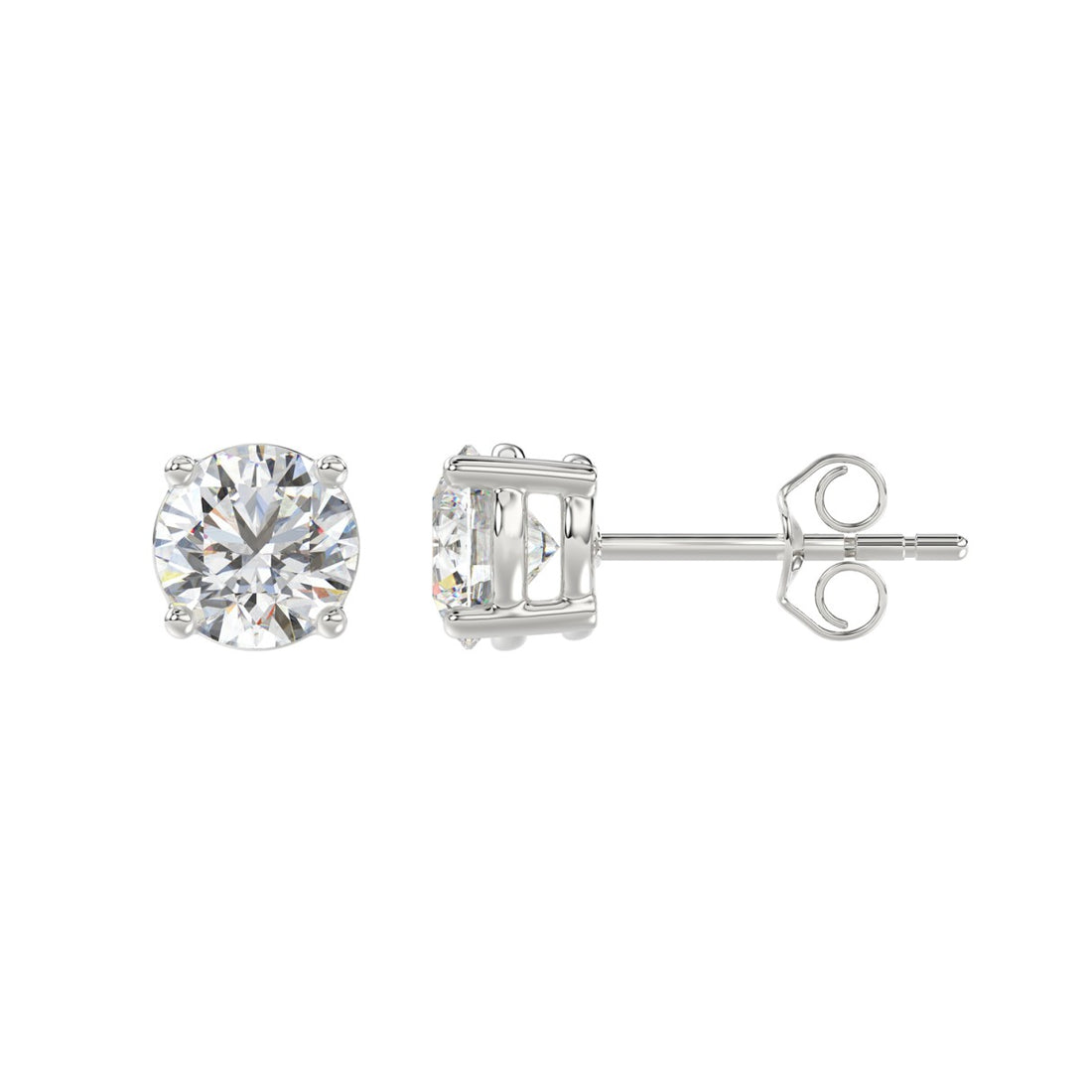LADIES SOLITAIRE EARRINGS 2CT ROUND DIAMOND 14K WHITE GOLD