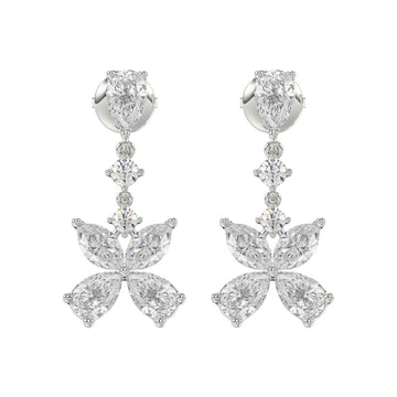 LADIES EARRINGS 3CT ROUND/MARQUISE/PEAR DIAMOND 14K WHITE GOLD