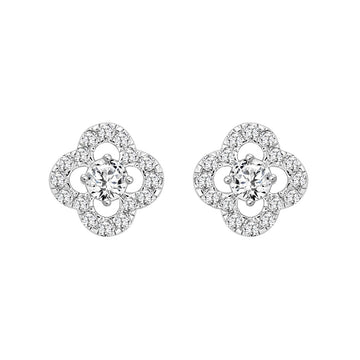 LADIES STUD EARRINGS 1CT ROUND DIAMOND 14K WHITE GOLD